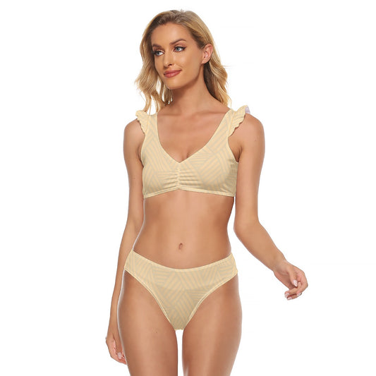 Beige Colour Ruffle Cuff Bikini