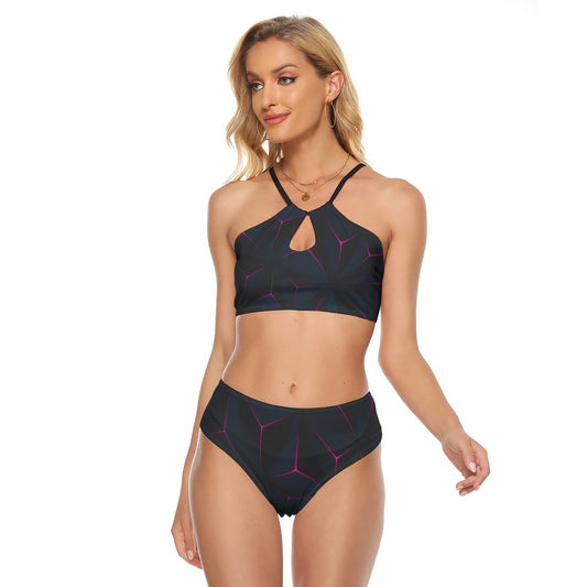Black Geometric Print Cami Keyhole Bikini