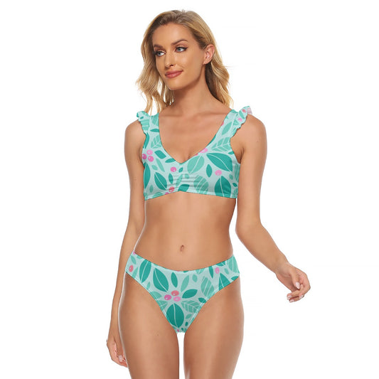 Green Botanic Ruffle Cuff Bikini