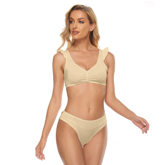 Beige Colour Ruffle Cuff Bikini